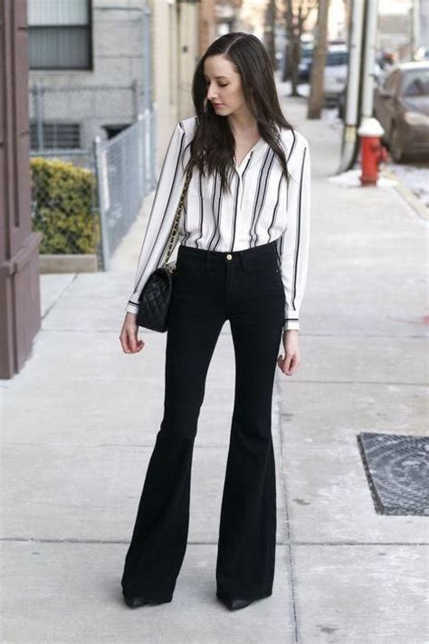 50 Cute New Ways To Wear Black And White Outfits Flare Jeans Outfit