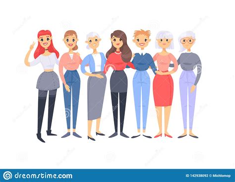 Set Of A Group Of Different Caucasian Women Cartoon Style European