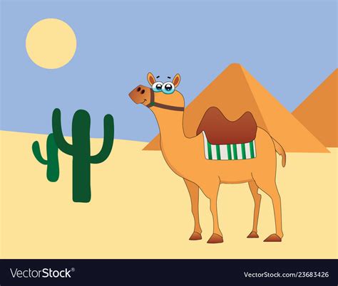 Cartoon Camel With Desert Background Royalty Free Vector