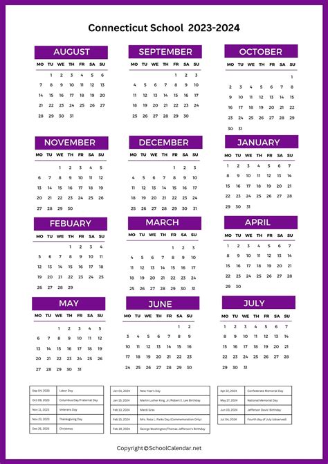 Connecticut School Calendar 2023 2024 County School District