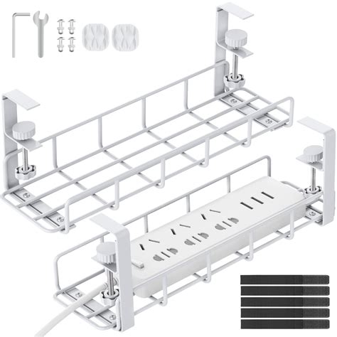 Buy Under Desk Cable Management Tray 315 White No Drill Steel Desk