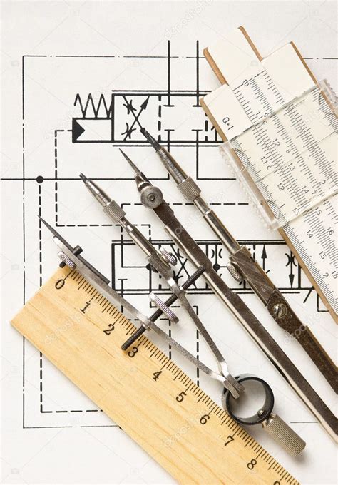 Engineering Tools On Technical Drawing — Stock Photo © Observer 6447883