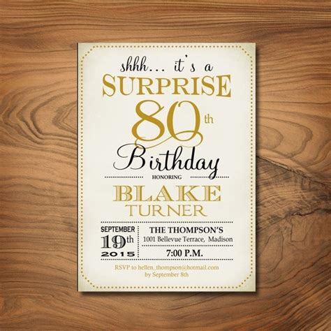 Surprise 80th Birthday Invitation Any Age Gold Retro