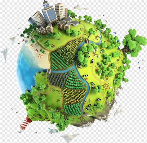Creative Green Grass Global Village Meadow House Cartoon Png Pngwing