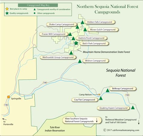 Camping in sequoia national forest offers immediate access to a range of outdoor activities. Sequoia National Forest Campground Map - Northern Half