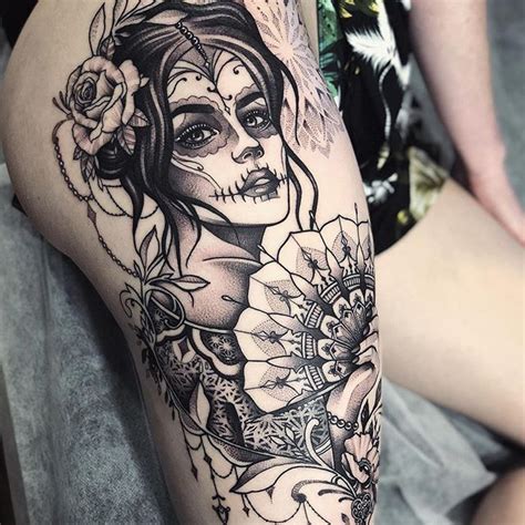 ~sugar Skull Girl~ Thigh Tattoos Women Skull Thigh Tattoos Skull Girl Tattoo