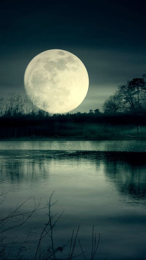 1080x1920 Full Moon Night Near Lake Iphone 7 6s 6 Plus