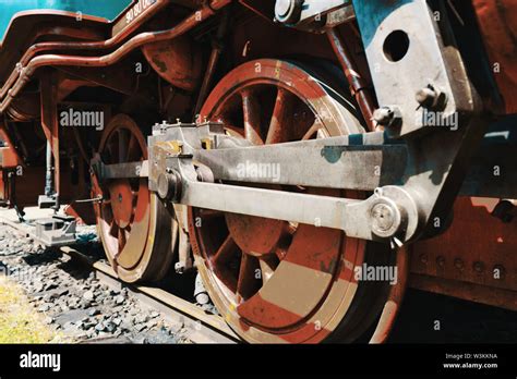 Close Up Of The Drive Wheels And The Drive Rod Of A Historic Steam