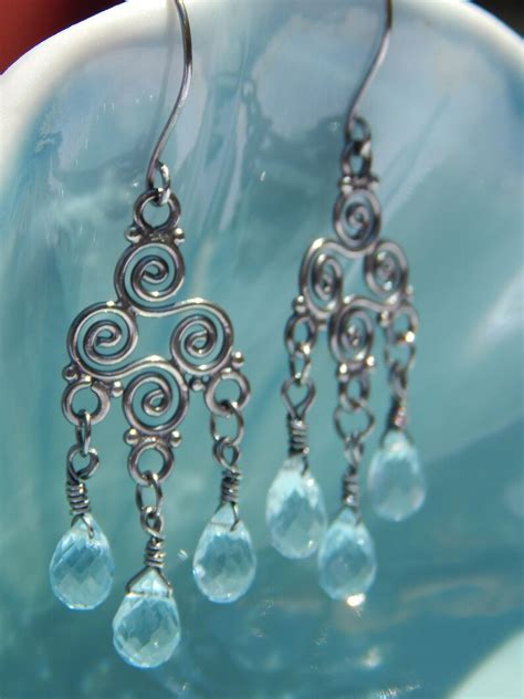 Sky Blue Topaz Chandelier Earrings In Antique Silver Etsy