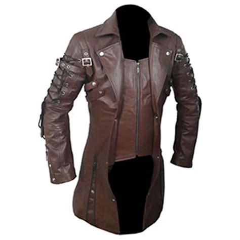Mens Brown Leather Goth Matrix Trench Coat Steampunk Gothic T18 Brw
