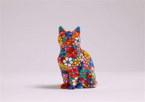 Gato Figura Decorativa 75 Cm Largo Flores Barcino Etsy