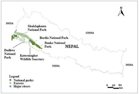 Map Of Nepal Showing The National Parks Major Rivers And Surrounding