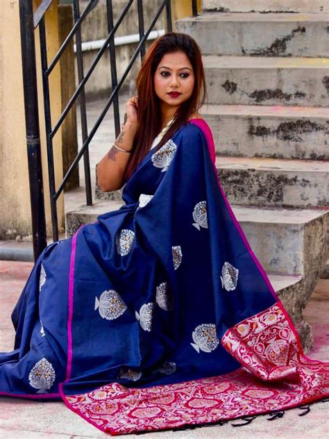 Lichi Silk Weaving Jacquard Saree In Blue Dvz Dvanza Com