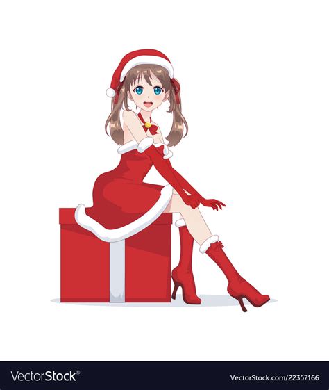 Anime Manga Girl Dressed In Santa Claus Costume Vector Image
