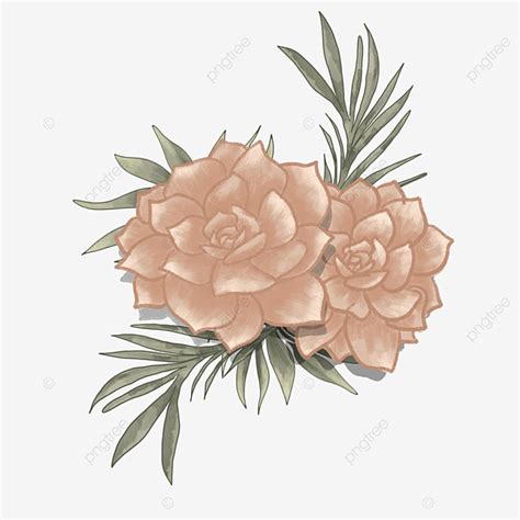 Roses Nude Png Image Vintage Flower With Nude Color Rose And Leaves