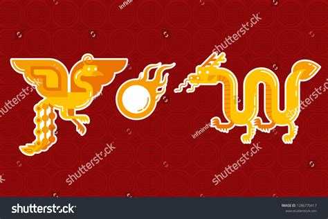 Golden Chinese Dragon Phoenix Pearl On Stock Vector Royalty Free