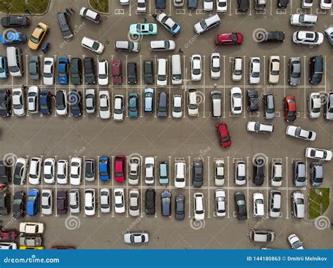 A View From Above To The Lines Of Parked Cars Heavy Traffic In The