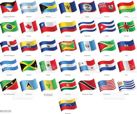 North Central And South America Waving Flags Illustration Stock