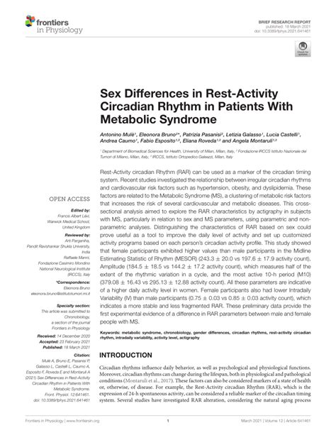pdf sex differences in rest activity circadian rhythm in patients with metabolic syndrome