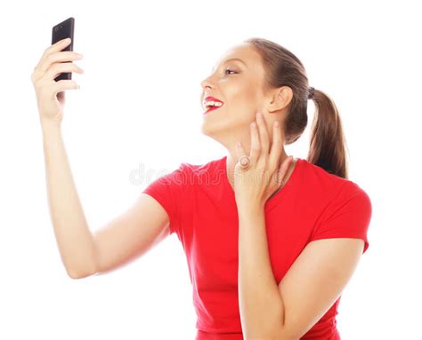 Pretty Woman Taking Selfies Stock Image Image Of Phone Blond 64578683