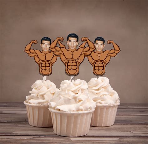 Photo Cupcake Toppers Mens Birthday Bodybuilder Bachelor Party Milestone Birthday Mens