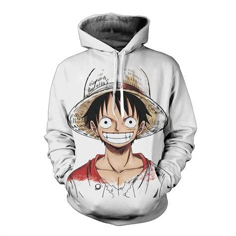 Mens Anime One Piece Hoodie 3d Print Pullover Sweatshirt Monkey Luffy