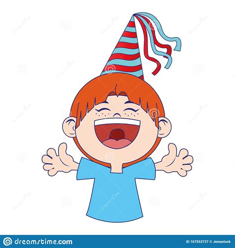 Cartoon Happy Boy With Party Hat Icon Stock Vector