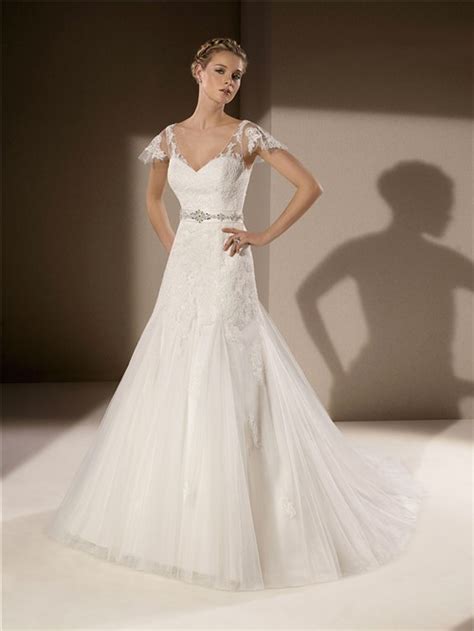 Explore our collection of 100+ trumpet wedding dresses & bridal gowns. Trumpet Mermaid V Neck And Back Cap Sleeve Tulle Lace ...