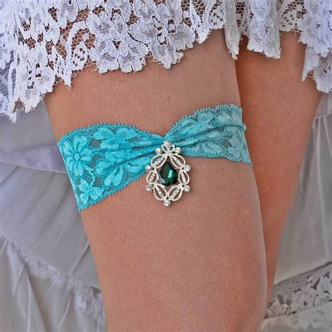 pale teal blue bridal garter with clear and teal green jewel blue bridal bridal garter blue