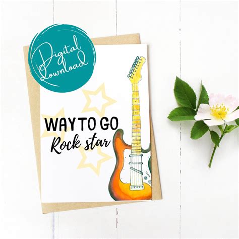 Congratulations Card Way To Go Rock Star Guitar Digital Etsy