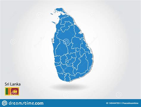 Sri Lanka Map Design With 3d Style Blue Sri Lanka Map And National