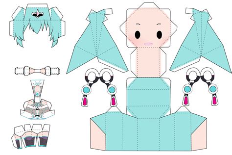 Hatsune Miku Chibi Papercraft Unfold Paper Doll Template Papercraft