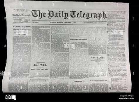 Front Page Of The Daily Telegraph Newspaper Replica On 1st January