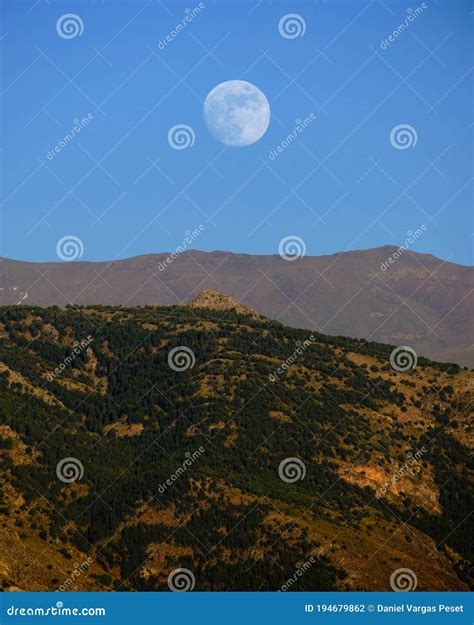 Full Moon During Sunset Over A Forest Stock Photo Image Of Outdoor