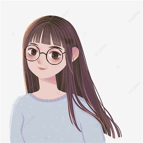 Fresh And Lovely Girl With Round Glasses Cartoon Cute