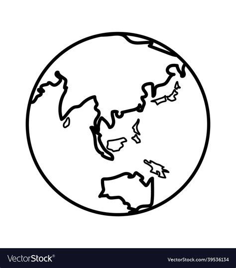 Earth Globe Facing South East Asia Line Art Vector Image