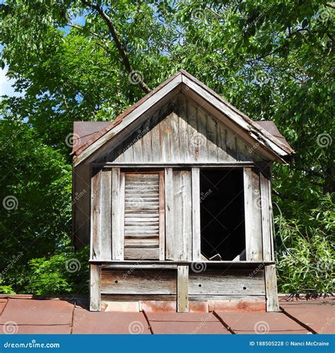 Distressed Vintage Wood Barn Cupola For Ventilation Stock Photo Image