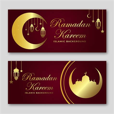 Red And Golden Ramadan Kareem Banner Template With Moon Eid Banner
