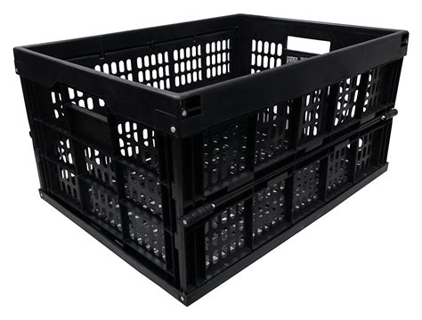 L Black Heavy Duty Plastic Folding Storage Crate Collapsible Stacking