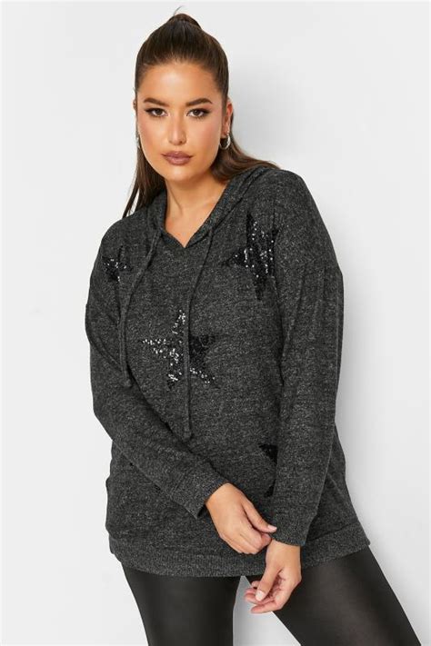 Plus Size Grey Star Print Hoodie Yours Clothing