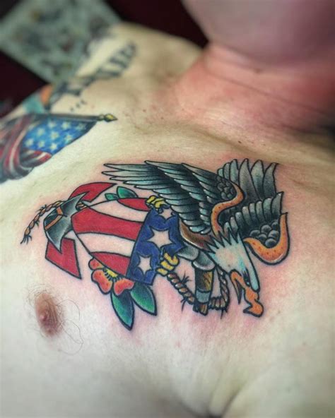 Traditional Eagle Tattoo On The Left Side Of The Chest