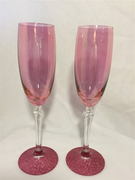 Pink Champagne Flutes Set Of 2 Wedding Champagne Flutes