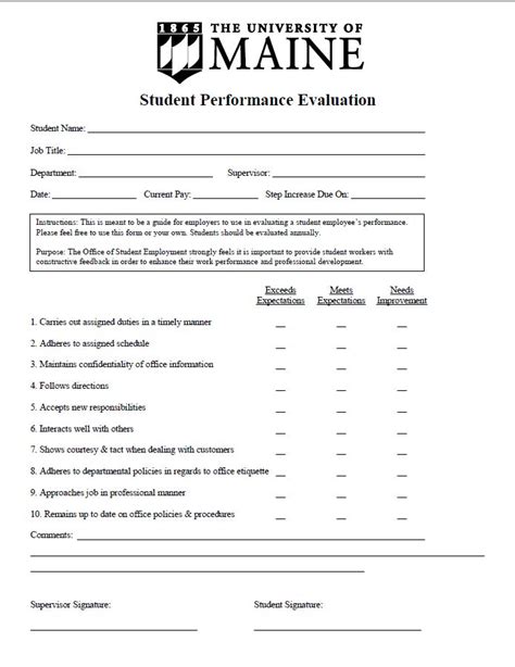 Student Employee Performance Evaluation Sample Student Employment