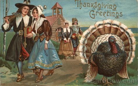 Thanksgiving Greetings Pilgrims Postcard