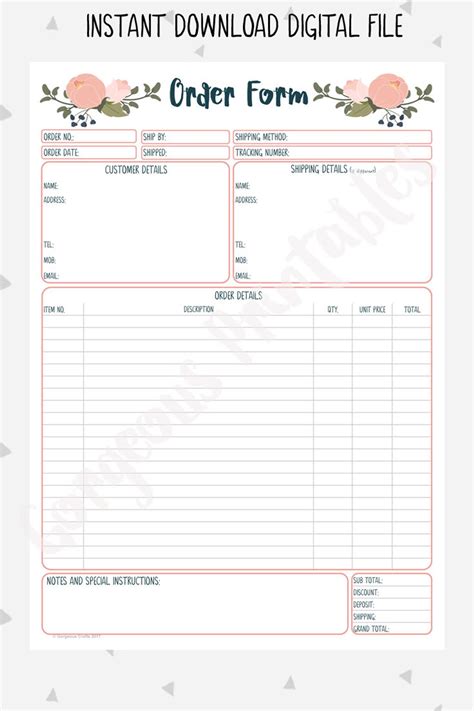 Order Form Printable For Business Client Order Form Printable Craft