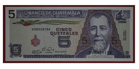 Billete Guatemala 5 Quetzales Numismática Llamas