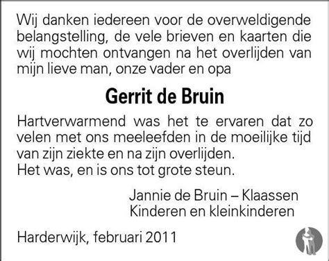 Gerrit De Bruin Overlijdensbericht En Condoleances