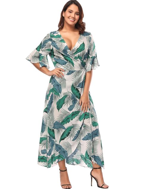 Xl 5xl Plus Size Summer Dress 2018 New Women V Neck Bandwidth Ruffle Sleeve Loose Dresses In