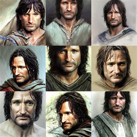 Robin Williams As Aragorn By Alan Lee Concept Art Stable Diffusion