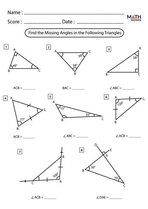Angles 7th Grade Worksheet